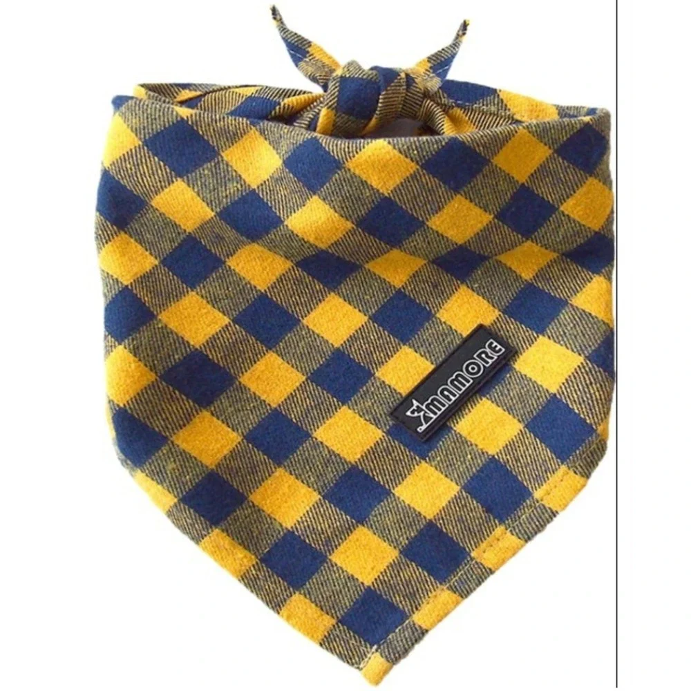 Plaid Dog Cats Bandanas,4PC Soft Washable Cotton‎ Triangle Bib Kerchief Small